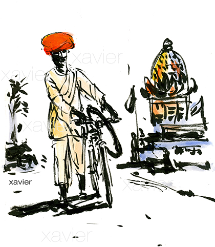 voyage dans le radjasthan, dessin encre de chine, image xavier